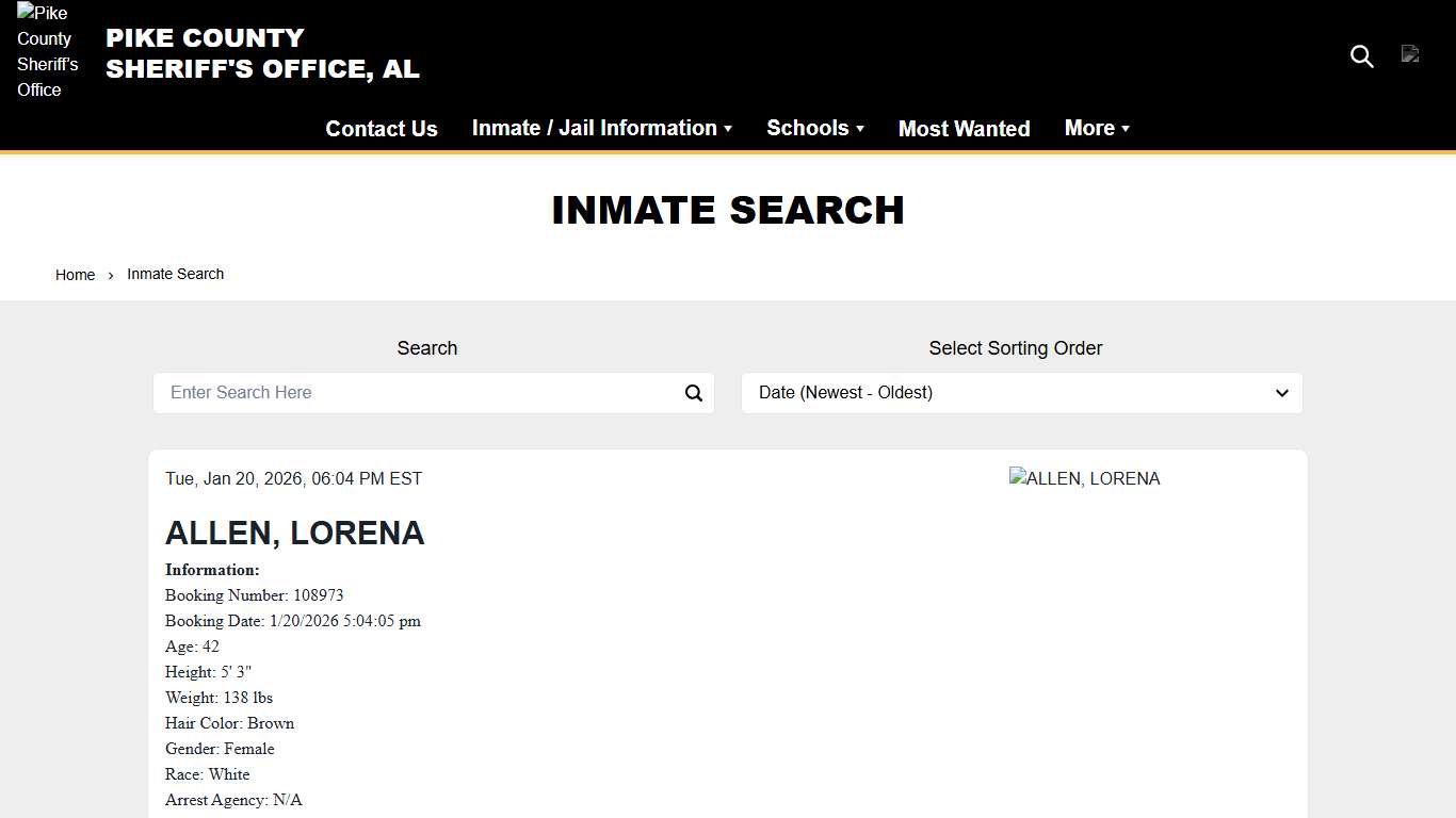 Inmate Search | Pike County Sheriff’s Office (AL)